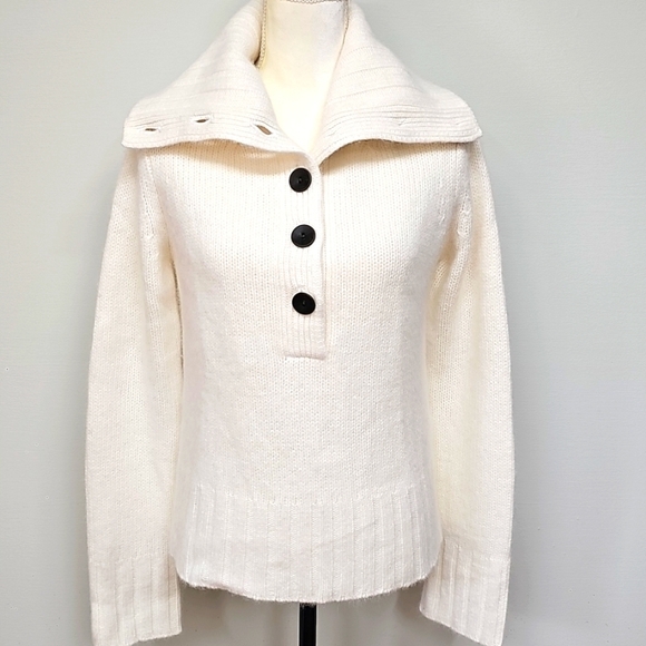 French Connection Cream Button Neck Sweater With Oversized Collar To Turtle Neck - Picture 2 of 10